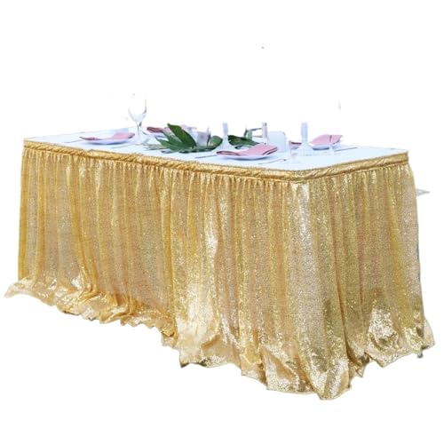 SUBLXPoten Tischrock Tischrock Tischdecke Glitzer Glitzer Schimmer Rechteck Tischdecken for Geburtstagsparty Event Hochzeitsdeko(Gold,4ft 70x122cm) von SUBLXPoten