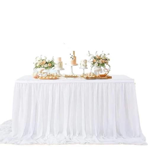 SUBLXPoten Tischrock Tischröcke Chiffon Halbtransparente Tischdecken for Hinterhof Hochzeiten Geburtstagsfeier Kuchen Abendessen Tischdekorationen(White,70X183cm) von SUBLXPoten