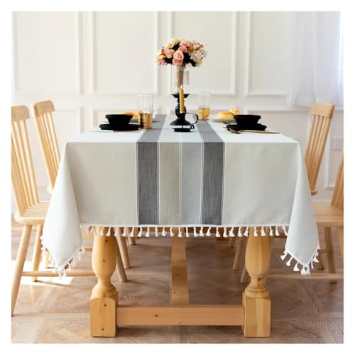Tischdecke Baumwolle Leinen Streifen wasserdichte Rechteckige Tischdecke Küche Tisch Karte Handtuch Tischdecke Haushalt Tischdecke Esstisch(9,140X300cm) von SUBLXPoten