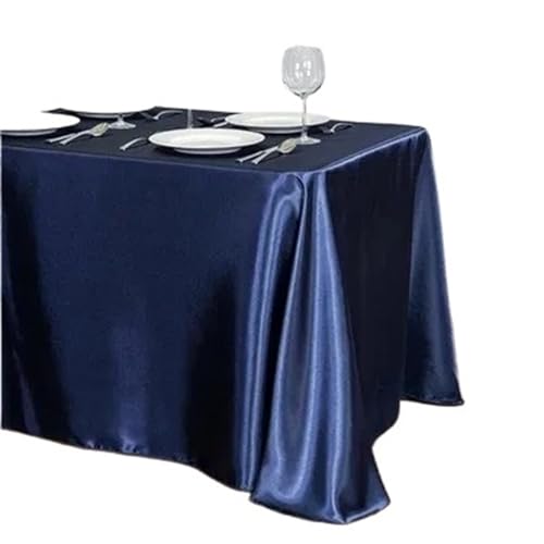 Tischdecke Einfarbig Satin Tisch Tuch Tischdecke Tisch Abdeckung Overlay for Geburtstag Hochzeit Bankett Restaurant Festival Party Versorgung(Dark Blue,145x220cm) von SUBLXPoten