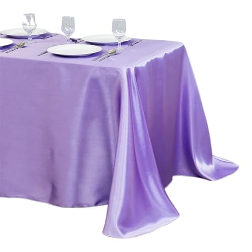 Tischdecke Einfarbig Satin Tisch Tuch Tischdecke Tisch Abdeckung Overlay for Geburtstag Hochzeit Bankett Restaurant Festival Party Versorgung(Light Purple,145x220cm) von SUBLXPoten