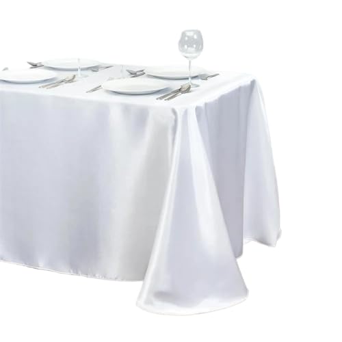 Tischdecke Einfarbig Satin Tisch Tuch Tischdecke Tisch Abdeckung Overlay for Geburtstag Hochzeit Bankett Restaurant Festival Party Versorgung(White,145x180cm) von SUBLXPoten