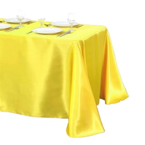 Tischdecke Einfarbig Satin Tisch Tuch Tischdecke Tisch Abdeckung Overlay for Geburtstag Hochzeit Bankett Restaurant Festival Party Versorgung(Yellow,145x160cm) von SUBLXPoten