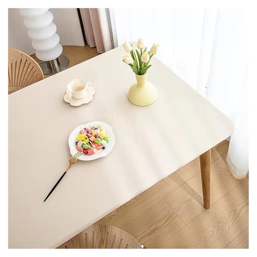 Tischdecke Einfarbige Tischdecke aus PU-Leder, fixierbare elastische Tischdecke, wasserdicht, rund, quadratisch, individueller Tischschutz(Beige,80x120cm) von SUBLXPoten