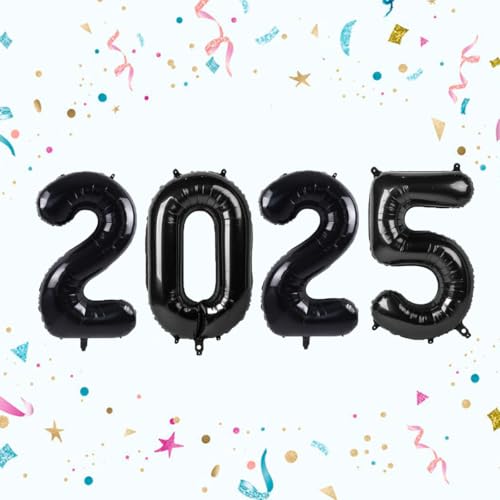 SUBOOCA 2025 Luftballons, schwarze Folien-Mylar-Zahlenballons für 2025 Silvesterparty, Happy New Year Party Dekorationen, Jubiläum/Abschlussfeier/2025 Festival Feier Party Supplies von SUBOOCA