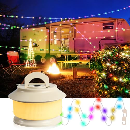 20M Led Lichterkette Aufrollbar,5 Leuchtmodis RGB Lichterkette Outdoor mit Laterne,IP65 wasserdicht,USB-ladbar,Weihnachtsbeleuchtung außen für Weihnachten Hochzeit Ostern Garten Party Camping von SUBOSI