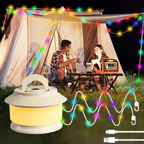 20M Camping Lichterkette Aufrollbar,5 Leuchtmodis Tragbare camping lichterkette, IP44 wasserdicht, USB-ladbar Campingleuchte lichterkette Camping String Light von SUBOSI