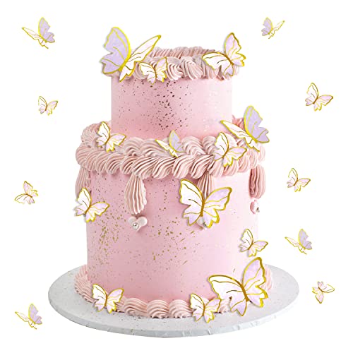 30 Stück Schmetterlings-Kuchenaufsatz, Schmetterlings-Kuchendekorationen, Schmetterlings-Cupcake-Topper, Schmetterlinge für Kuchen, gemischte Größe, Kuchenschmetterlinge für alles Gute zum (lila) von SUBTAVIK