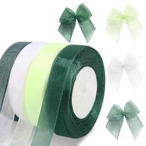 4 Rollen Organzaband, 45 m/50 Yards Chiffonband als Geschenkpapier, 20 mm breites, durchsichtiges Geschenkband für Hochzeitsfeier- und Zeremoniendekorationen und zum Basteln von Schleifen (4 Farben) von SUBTAVIK