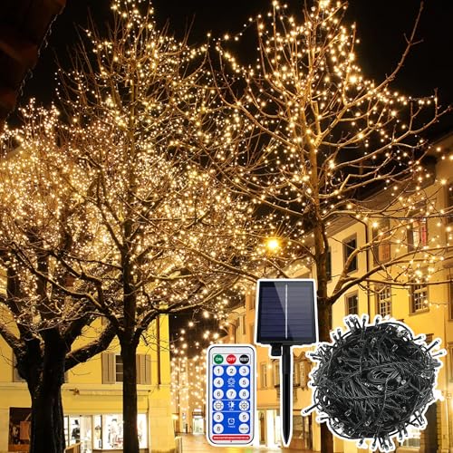 SUBTLETY 100m Lichterkette Außen 1000 LEDs Weihnachtsbeleuchtung mit 8 Leuchtmodi Wasserdichte IP44 Lichtstränge Solar/USB-Betrieben Lichterketten für Weihnachten Ostern Halloween Hochzeit von SUBTLETY