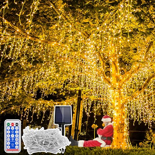 SUBTLETY 10m Lichterkette Außen 400 LEDs Weihnachtsbeleuchtung mit 8 Leuchtmodi Wasserdichte IP44 Lichtstränge Solar/USB-Betrieben Lichterketten für Weihnachten Ostern Halloween Hochzeit (Eiszapfen) von SUBTLETY