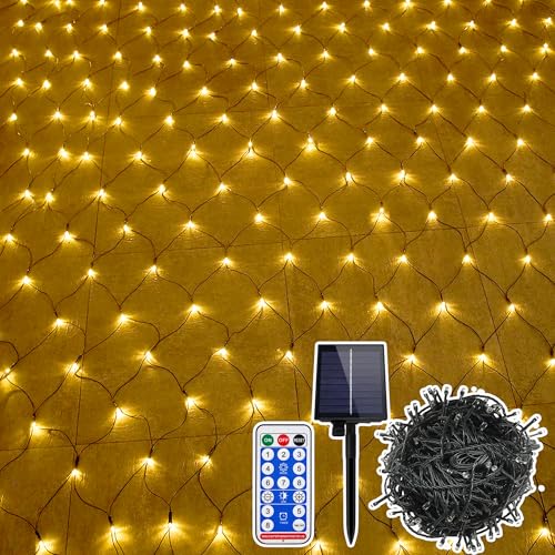 SUBTLETY 3x2m Lichterkette Netz Außen 250 LEDs Weihnachtsbeleuchtung mit 8 Leuchtmodi Wasserdichte IP44 Lichtstränge Solar/USB-Betrieben Lichterketten für Weihnachten Ostern Halloween Hochzeit von SUBTLETY