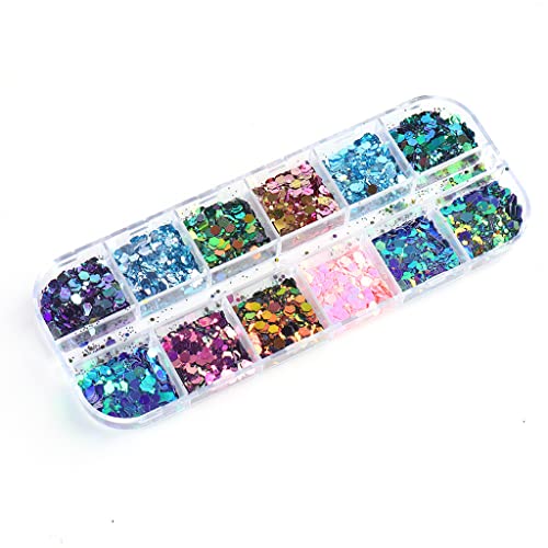 SUCHUANGUANG Glitzer-Chamäleon-Nagelflocken in 12 Farben, grafische bunte Nägel in verschiedenen Formen zum Basteln, Seifenherstellung, Flash-Chip von SUCHUANGUANG