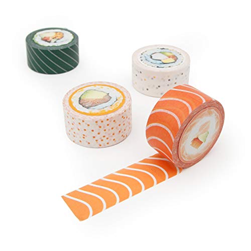 SUCK UK Sushi Tape,Dekoratives Washi Tape Klebeband,Wiederverwendbares Klebeband Set mit 4 Tapes Hochwertig Witzig Sushi, Sushi Rollen,Maki, Masking Tape, Maki Tape, Dekoband von SUCK UK