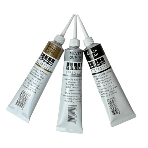 Glasmalfarben-Set. Schnelltrocknend Glasmalerei-Set. Vitrail. Geeignet zur dekorativen Gestaltung. Seidenmalerei Konturenfarbe Konturenpaste (Konturenfarben-Set (3 x 25 ml)) von SÜDOR