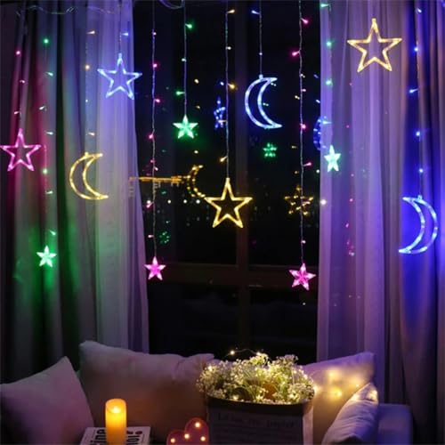 SUGBIU LED Weihnachtsbeleuchtung Innen Fenster Batterie 3.5m Sternen Lichterkette für Weihnachtn Ostern Ramadan Zuhause Deko (Bunt) von SUGBIU