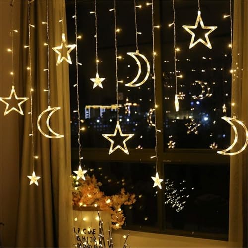 SUGBIU LED Weihnachtsbeleuchtung Innen Fenster Batterie 3.5m Sternen Lichterkette für Weihnachtn Ostern Ramadan Zuhause Deko (Warmweiß) von SUGBIU