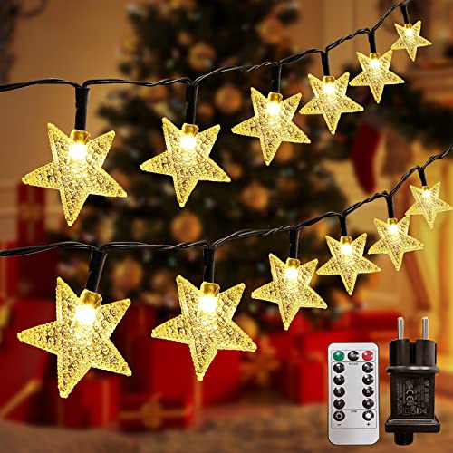 SUGUREII Lichterkette mit Stecker, 20M 120 LED Lichterkette Sterne mit Fernbedienung, 8 Modi Wasserdicht Strombetrieben Stern Lichterketten Stimmungslichter für Zimmer,Innenbeleuchtung,Weihnachten von SUGUREII