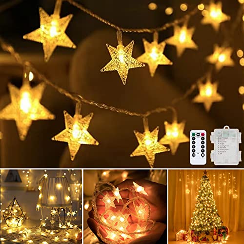 SUGUREII LED Lichterkette Sterne, 10M 100 LED Lichterkette mit Batterie, 8 Modi Wasserdicht Außen Innen Weihnachten Sterne Lichterketten für Weihnachten Dekoration Hochzeitsdeko, Zimmerdeko von SUGUREII