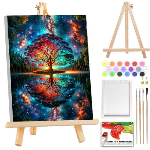 SUHEFAFA Malen Nach Zahlen Erwachsene- Baum Des Lebens Malen nach Zahlen Diy Erwachsene Mit Holzrahmen Holzstaffelei, Acrylfarbe Leinwand und 4 Pinsel Kit Geschenk Home Haus Deko(30×40cm von SUHEFAFA