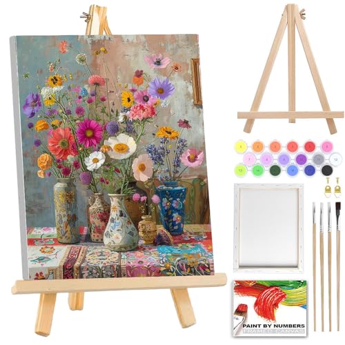 SUHEFAFA Malen Nach Zahlen Erwachsene Blumen- Malen nach Zahlen Blumen Diy Erwachsene Mit Holzrahmen Holzstaffelei, Acrylfarbe Leinwand und 4 Pinsel Kit Geschenk Home Haus Deko(30×40cm von SUHEFAFA