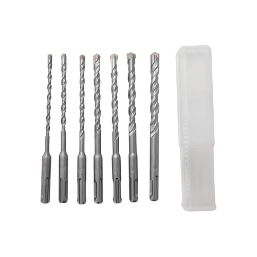 SUKITMISO SDS Plus Bohrer Set, Betonbohrer Set mit extrem schnelle 4 Schneiden, 7 Stück 6/6/8/8/10/12/14 x 210 mm, Hartmetall Spitze für Schlagbohrmaschine von SUKITMISO