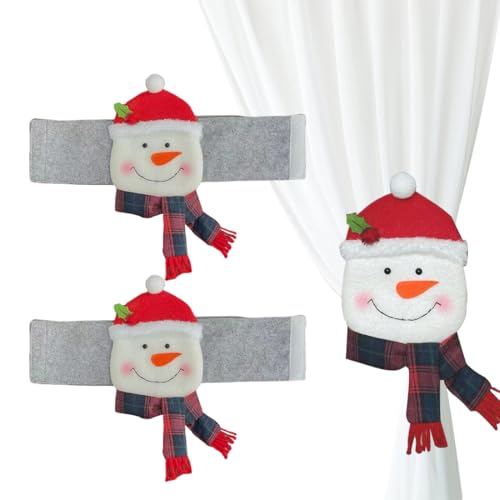 SULIUDAJI 2 Stück Weihnachtsvorhangschnalle Raffhalter für Weihnachtsvorhänge Weihnachtsmann Schneemann Vorhang schnallen Holdback Halter für Fenster riemenschnallen Verstellbare Gardinenriemen von SULIUDAJI