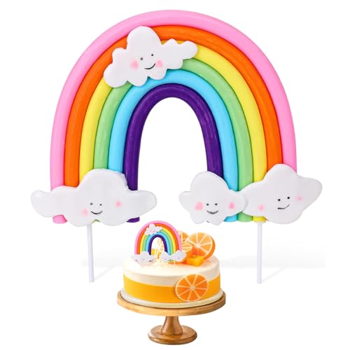 Regenbogen-Kuchendekoration, weiche Keramik, bunte Regenbogen-Kuchendekoration, Regenbogen-Thema, Kuchenzubehör für Geburtstagsparty, Hochzeit und Babyparty-Kuchendekorationen von SULIVES