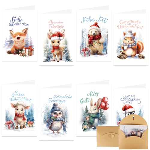 SULOLI 16 Stück Weihnachtskarten Set(15.2x10.2cm) Klappkarten Weihnachtspostkarten Set mit bunt Karikatur veredelt für Weihnacht Weihnachtsgeschenke Familie und Freunde von SULOLI