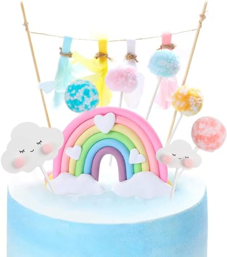 SULOLI 9 Kuchenaufsätze, Happy Birthday Cake Topper, Dekoration für Kuchen, Party, Bogen – Himmel Wolken Cake Topper zum Dekorieren für Partys, Geburtstag, Mädchen von SULOLI