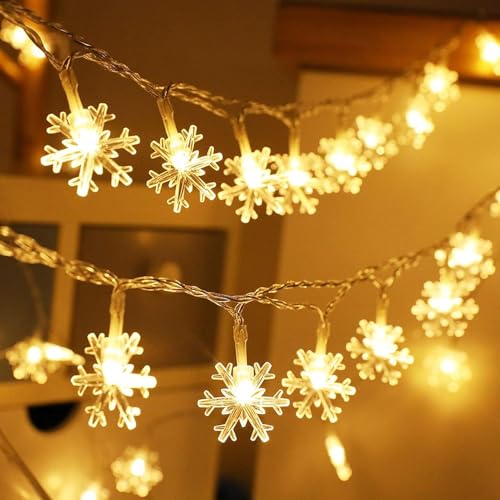 SULOLI Weihnachten Schneeflocke Lichterketten,6 Meter 40 LED Lichterkette weihnachtsbaum,Wasserdicht Lichterkette Weihnachten für Weihnachten Hochzeiten, Geburtstage, Partys von SULOLI