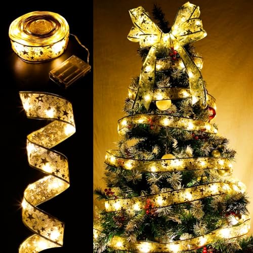 SULOLI Weihnachtsbaum LED Lichterkette,10 meter Glänzende Lichter Bänder,Weihnachtsband Lichter für Weihnachten Garten Party Hochzeit von SULOLI