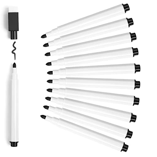 SULOLI Whiteboard-Marker, magnetisch, 10 Stück, Whiteboard-Marker mit Radierer, schwarzer magnetischer Kugelschreiber, trocken abwischbar, für Zuhause, Schule oder Büro von SULOLI