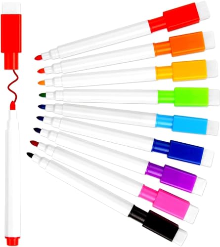 SULOLI Whiteboard-Marker, magnetisch, 18 Stück, Whiteboard-Marker mit Radierer, magnetisch, trocken abwischbar, für Zuhause, Schule oder Büro (9 Farben) von SULOLI