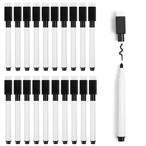 SULOLI Whiteboard-Marker, magnetisch, 20 Stück, Whiteboard-Marker mit Radierer, schwarzer magnetischer Kugelschreiber, trocken abwischbar, für Zuhause, Schule oder Büro von SULOLI