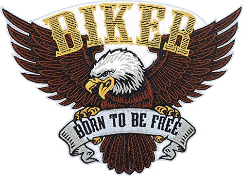 SUMA SHOP Aufnäher zum Aufbügeln mit Motiv „Born To Be Free Biker Adler“ für Lederjacken, Aufnäher für Motorradfahrer, amerikanische Aufnäher auf der Rückseite, Motorrad-Aufnäher von SUMA SHOP