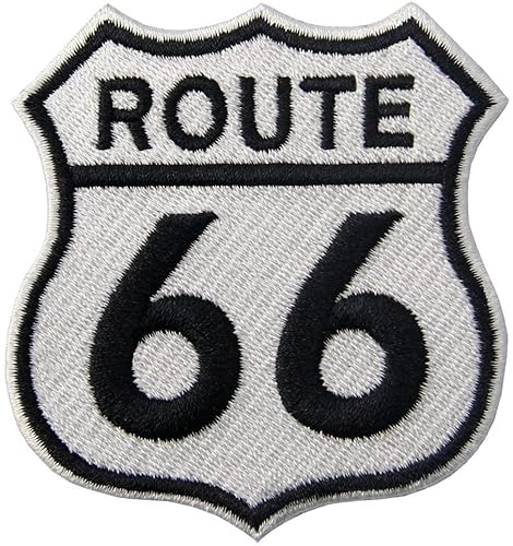 SUMA SHOP Bestickter Aufnäher zum Auftragen mit Bügeleisen oder Nähen, Motiv: Route 66 Straße Autobahn, Maße: 7 x 6,5 cm von SUMA SHOP