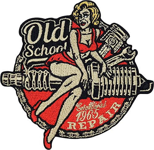 Old Scool Aufnäher, bestickt, zum Aufbügeln, für Motorradwesten, Motorradkleidung, Motorradjacke, zum Aufbügeln von SUMA SHOP