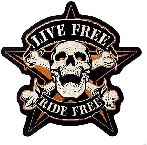 SUMA SHOP Aufnäher Totenkopf auf Stern "Live Free Ride Free" für Jacke und Motorradweste (26 x 26 cm) für Motorradweste, Iron-On zum Dekorieren von Motorradbekleidung, Jacke von SUMA SHOP