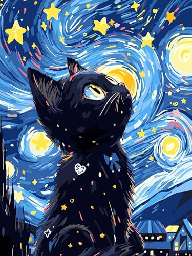 SUMELAY Black Cat Diamond Painting Erwachsene, 5D DIY Diamant Painting Bilder, Diamond Art, Bausätze für Diamantmalerei, Diamant Malerei für Haus Dekoration 30x40cm von SUMELAY