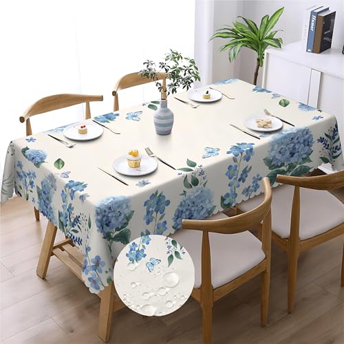 Rechteckige Tischdecke Blaue Blumen Tischdecke Polyester wasserdicht Flecken faltenfrei, Blätter Tischdecke für zu Hause Küche Essparty Terrasse Innenbereich Außenbereich 110x140cm von SUMLAND