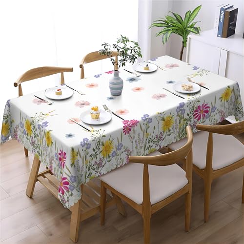 Rechteckige Tischdecke Blumen Tischdecke Polyester wasserdicht fleckenfrei, Blätter Tischdecke für zu Hause Küche Essparty Terrasse Innenbereich Außenbereich 140x180cm von SUMLAND