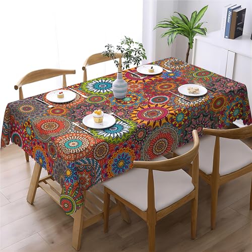 Rechteckige Tischdecke Boho Tischdecke Mehrfarbige Tischdecke,Polyester wasserdicht Fleckenfrei, Tischabdeckung für Heimküche Essparty Terrasse Innenbereich Außenbereich 110x140cm von SUMLAND