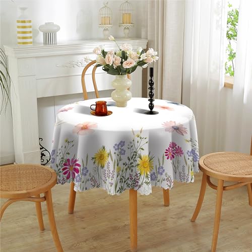 Rund Tischdecke 150cm, floral Landhausstil Tischdecke Polyester wasserdicht Fleckenfrei, Tischdecke für Heimküche Essparty Terrasse Innenbereich Außenbereich von SUMLAND