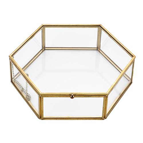 SUMTree Dekorative Schmuckschatulle, Glas, Schmuck-Organizer, Geschenk-Box, Schmuck-Display-Halter für Ohrringe, Halsketten, Ringe (Gold, extra groß) von SUMTree