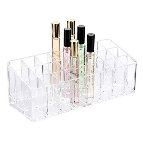 SUMTree Rollerball Parfüm-Organizer, Beauty-Dufthalter, 24 Fächer, Kosmetik-Vitrine, Organisationsbehälter, Aufbewahrung für hohe Duftöle, Lippenstifte, transparent von SUMTree