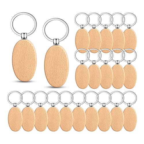 50 Pieces Wooden Keychain Oval Wood Engraving Blanks Unfinished Wooden Key Ring Key Tag for DIY Crafts (Oval) von SUN-K