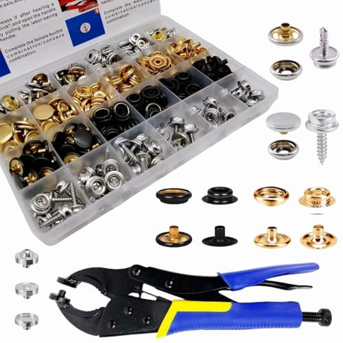 SUNAROC 90 Sätze Druckknopf Metall 15mm Set Mit Zange, Heavy Duty Snap Fasteners Kit 15mm Metall Schrauben Snap, Druckknöpfe Zum Schrauben Für Leinwand, Leder Snaps Und Fasteners Kit von SUNAROC