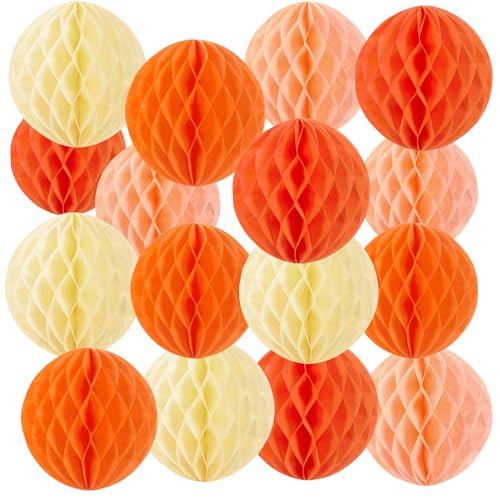 SUNBEAUTY 16 Stück 20 Cm Seidenpapier Honeycomb Balls Beige Pfirsich Rosa Hängende Wabenbälle Orange Party Dekoration für Geburtstag Hochzeit Graduierung Baby Shower von SUNBEAUTY