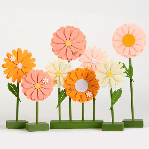 SUNBEAUTY 8 PCS Gänseblümchen Filz Centerpieces Beige für Tische Blume Rosa Geburtstag Party Dekorationen Orange Gänseblümchen Dekorationen für Mädchen Geburtstag Baby Shower Hochzeit von SUNBEAUTY